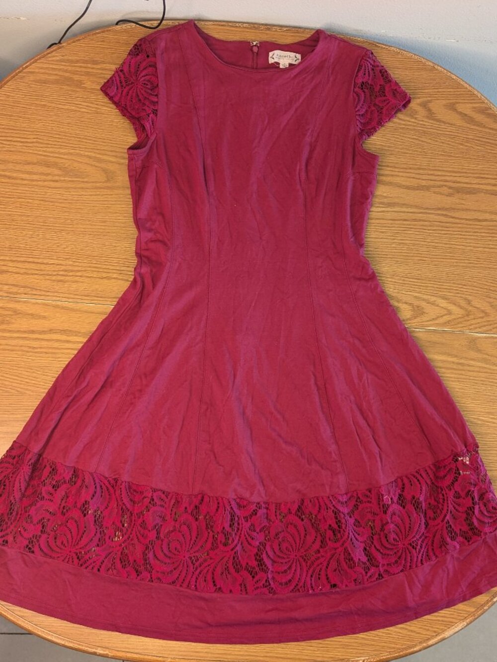 Nanette Lepore 10 dress wine red burgundy lace short sleeve a line scoop neck